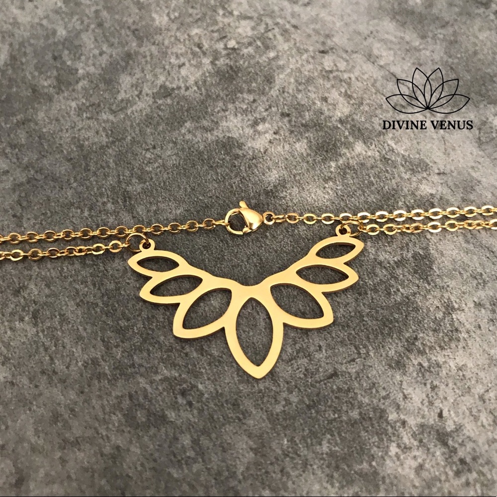 Lotus Necklace Gold Plated Stainless Steel - Picture 8 of 9